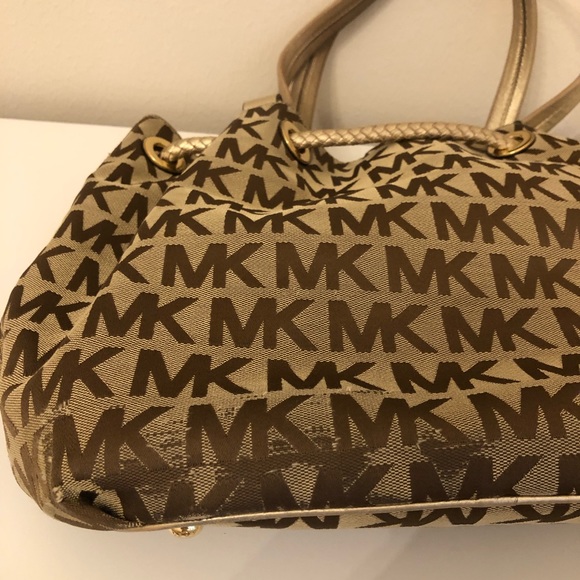 Michael Kors Marina Gathered Canvas Tote Bag With Tassels Gold - Picture 13 of 13
